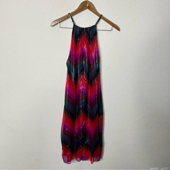 Trina Turk Metallic Chevron Striped Trapeze Halter Dress Womens Size S - Picture 4 of 6